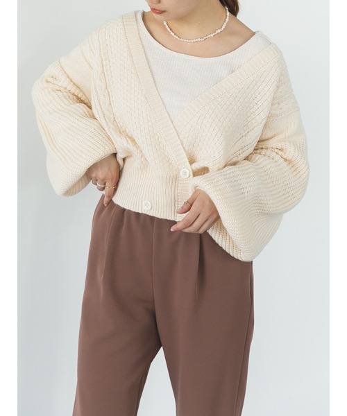 SLURR（スラ―）の「【マシンウォッシャブル】ケーブルカシュクールカーディガン（カーディガン/ボレロ・レディース・ピンク/ブルー系その他7/アイボリー・FREE）」の10枚目の写真