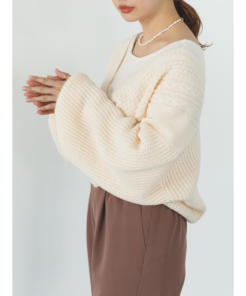 SLURR（スラ―）の「【マシンウォッシャブル】ケーブルカシュクールカーディガン（カーディガン/ボレロ・レディース・ピンク/ブルー系その他7/アイボリー・FREE）」の11枚目の写真