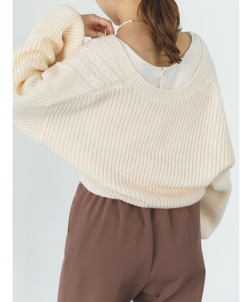 SLURR（スラ―）の「【マシンウォッシャブル】ケーブルカシュクールカーディガン（カーディガン/ボレロ・レディース・ピンク/ブルー系その他7/アイボリー・FREE）」の12枚目の写真