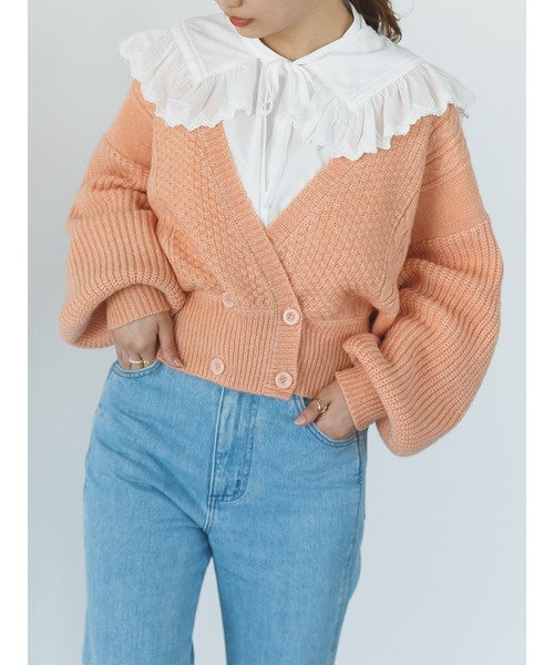 SLURR（スラ―）の「【マシンウォッシャブル】ケーブルカシュクールカーディガン（カーディガン/ボレロ・レディース・ピンク/ブルー系その他7/アイボリー・FREE）」の14枚目の写真