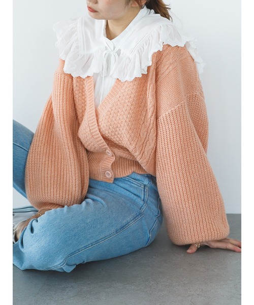 SLURR（スラ―）の「【マシンウォッシャブル】ケーブルカシュクールカーディガン（カーディガン/ボレロ・レディース・ピンク/ブルー系その他7/アイボリー・FREE）」の13枚目の写真