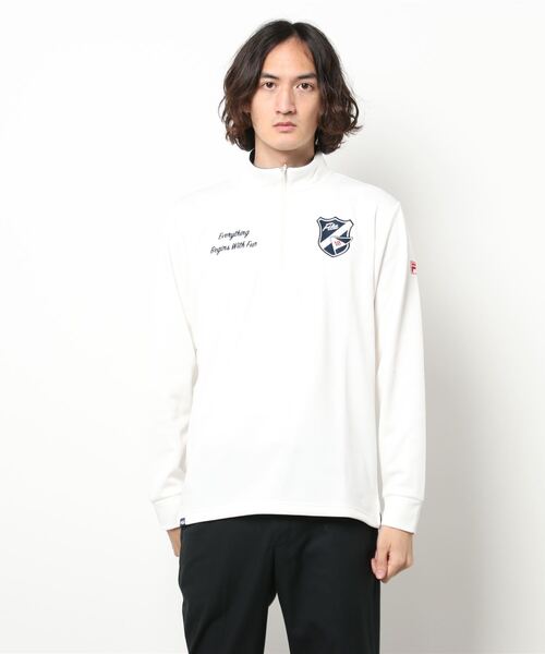 FILA(フィラ)の「【FILA GOLF/フィラゴルフ】ワッペンロゴ ハーフジップ ストレッチ ロンT/UVカット/保温(Tシャツ/カットソー・メンズ・オフホワイト/ブラック/ネイビー・LL/M/L/3L)」の2枚目の写真