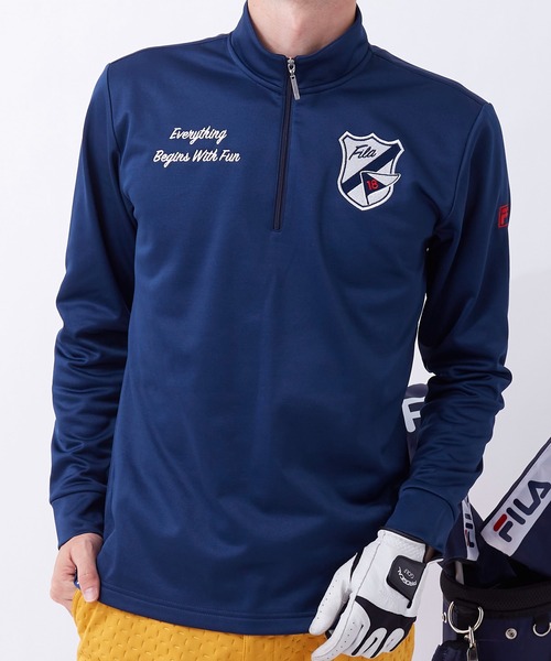 FILA(フィラ)の「【FILA GOLF/フィラゴルフ】ワッペンロゴ ハーフジップ ストレッチ ロンT/UVカット/保温(Tシャツ/カットソー・メンズ・オフホワイト/ブラック/ネイビー・LL/M/L/3L)」の3枚目の写真