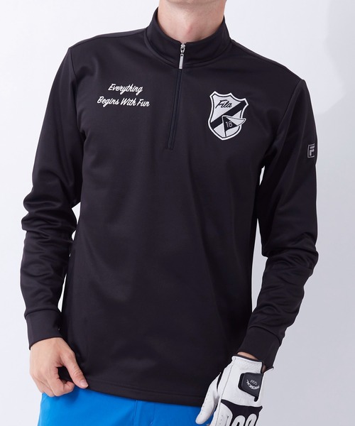 FILA(フィラ)の「【FILA GOLF/フィラゴルフ】ワッペンロゴ ハーフジップ ストレッチ ロンT/UVカット/保温(Tシャツ/カットソー・メンズ・オフホワイト/ブラック/ネイビー・LL/M/L/3L)」の1枚目の写真