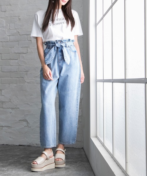 Newlyme（ニューリーミー）の「リボンベルトストレートパンツ（デニム
