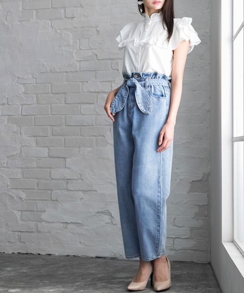 Newlyme（ニューリーミー）の「リボンベルトストレートパンツ（デニム