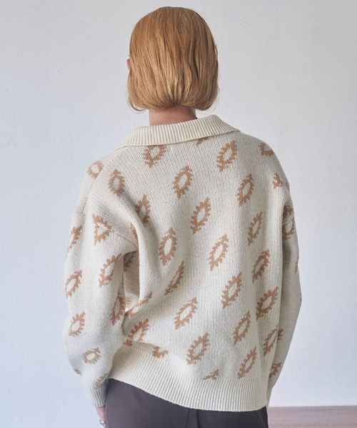 VACANCY（ヴァカンシー）の「ジャガード柄ポロニット（ニット/セーター・レディース・ブラック/グリーン/ナチュラル・FREE）」の14枚目の写真