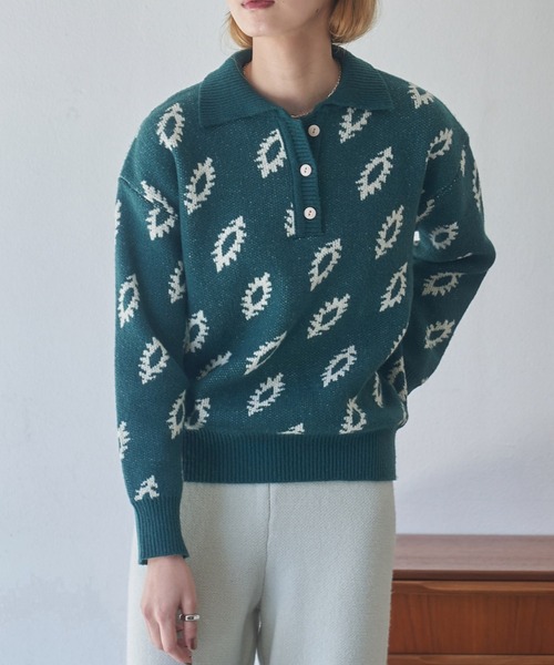 VACANCY（ヴァカンシー）の「ジャガード柄ポロニット（ニット/セーター・レディース・ブラック/グリーン/ナチュラル・FREE）」の20枚目の写真