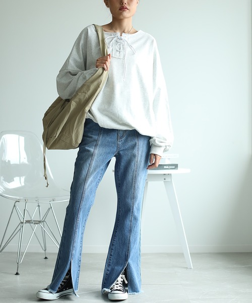 aimoha（アイモハ）の「レトロ調カジュアルオーバースウェット（スウェット・レディース・ブラック/グレー・FREE）」の15枚目の写真