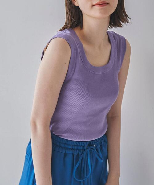 coen(コーエン)の「テレコノースリーブタンクトップ2(タンクトップ・レディース・ダークブラウン/ライラック/ナチュラル/ブラック・L/M)」の4枚目の写真
