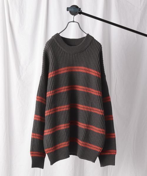 RAGEBLUE（レイジブルー）の「レトロボーダーニットクルー/236352（ニット/セーター・メンズ・ダークグリーン/ブラウン/ブルー/アイボリー/ダークグレー・MEDIUM/LARGE）」の3枚目の写真