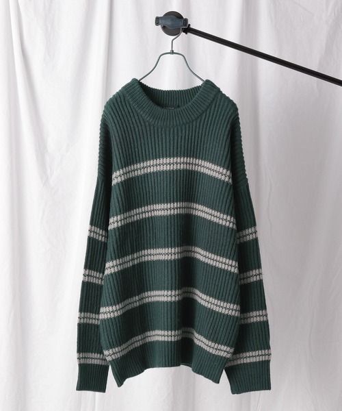 RAGEBLUE（レイジブルー）の「レトロボーダーニットクルー/236352（ニット/セーター・メンズ・ダークグリーン/ブラウン/ブルー/アイボリー/ダークグレー・MEDIUM/LARGE）」の5枚目の写真