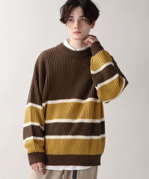 RAGEBLUE（レイジブルー）の「レトロボーダーニットクルー/236352（ニット/セーター・メンズ・ダークグリーン/ブラウン/ブルー/アイボリー/ダークグレー・MEDIUM/LARGE）」の17枚目の写真
