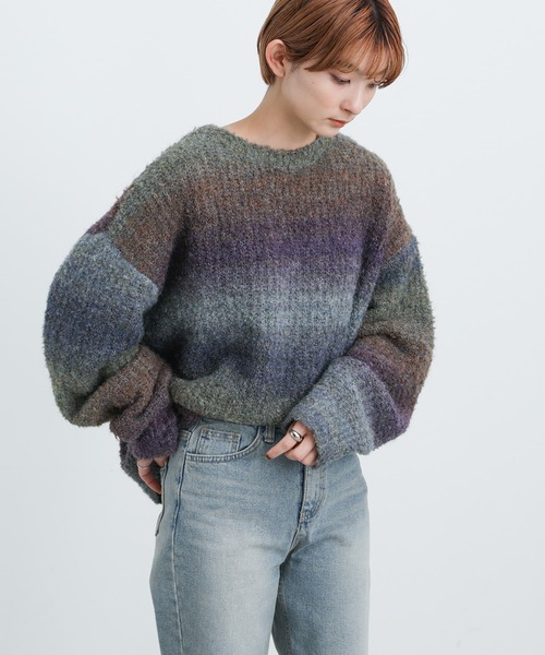 select MOCA（セレクトモカ）の「クルーネックグラデーションニット（ニット/セーター・レディース・パープル/グリーン/ブラック・FREE）」の15枚目の写真