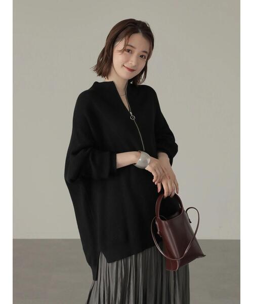 AMERICAN HOLIC(アメリカンホリック)の「ハーフZIPニットプルオーバー(ニット/セーター・レディース・ブラック/アイボリー・M/L)」の4枚目の写真