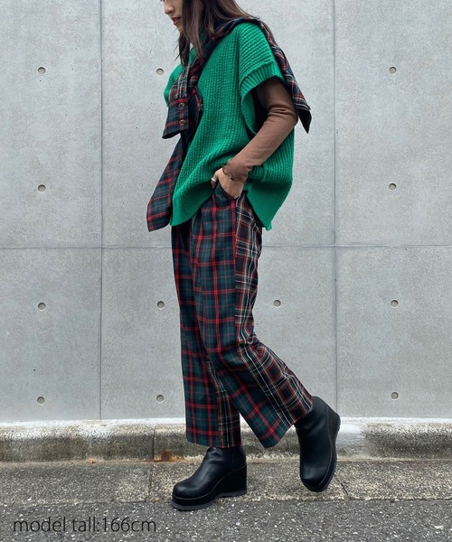 AS KNOW AS PINKY（アズノゥアズピンキー）の「チェックまとってスラックスパンツ（スラックス・レディース・ブラウン系/グリーン系/レッド系・FREE）」の4枚目の写真