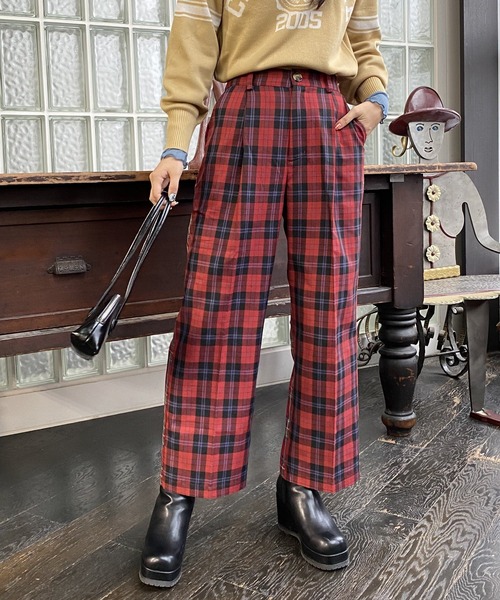 AS KNOW AS PINKY（アズノゥアズピンキー）の「チェックまとってスラックスパンツ（スラックス・レディース・ブラウン系/グリーン系/レッド系・FREE）」の9枚目の写真