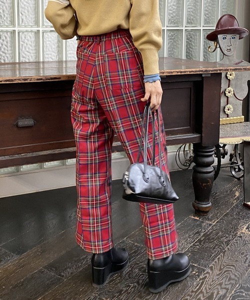 AS KNOW AS PINKY（アズノゥアズピンキー）の「チェックまとってスラックスパンツ（スラックス・レディース・ブラウン系/グリーン系/レッド系・FREE）」の5枚目の写真