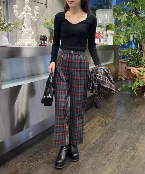 AS KNOW AS PINKY（アズノゥアズピンキー）の「チェックまとってスラックスパンツ（スラックス・レディース・ブラウン系/グリーン系/レッド系・FREE）」の10枚目の写真