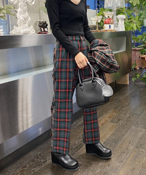 AS KNOW AS PINKY（アズノゥアズピンキー）の「チェックまとってスラックスパンツ（スラックス・レディース・ブラウン系/グリーン系/レッド系・FREE）」の21枚目の写真