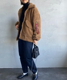[ALPHA/アルファ] ビッグシルエット ミリタリーボアフリースジャケット