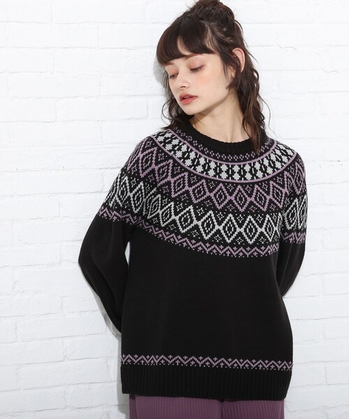 Cutie Blonde（キューティーブロンド）の「◆トレンドな求心柄ニット（ニット/セーター・レディース・ブラック/サンドベージュ/ブラウン系・01/02/03）」の2枚目の写真