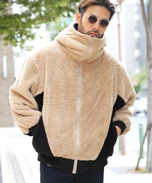 jiggys shop | ビッグシルエット ボア切替 ジップアップ パーカー ブルゾン(その他アウター)