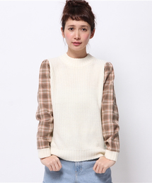 natural couture | 【natural couture NICE CLAUP】チェック袖ニット(ニット/セーター)