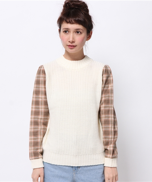 natural couture（ナチュラルクチュール）の「【natural couture NICE CLAUP】チェック袖ニット（ニット/セーター・レディース・ネイビー/アイボリー/グレー・FREE）」の12枚目の写真