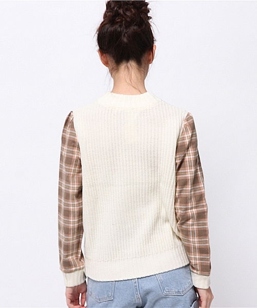 natural couture（ナチュラルクチュール）の「【natural couture NICE CLAUP】チェック袖ニット（ニット/セーター・レディース・ネイビー/アイボリー/グレー・FREE）」の7枚目の写真