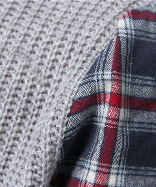 natural couture（ナチュラルクチュール）の「【natural couture NICE CLAUP】チェック袖ニット（ニット/セーター・レディース・ネイビー/アイボリー/グレー・FREE）」の5枚目の写真