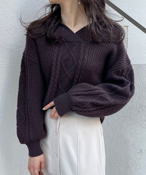 MAJESTIC LEGON（マジェスティックレゴン）の「セーラーカラーケーブルニット（ニット/セーター・レディース・ブラック/ブラウン/アイボリー・MEDIUM）」の4枚目の写真