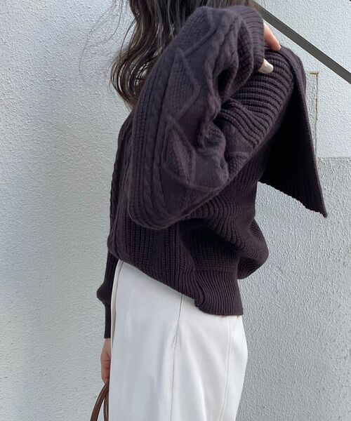 MAJESTIC LEGON（マジェスティックレゴン）の「セーラーカラーケーブルニット（ニット/セーター・レディース・ブラック/ブラウン/アイボリー・MEDIUM）」の6枚目の写真