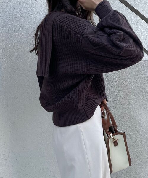 MAJESTIC LEGON（マジェスティックレゴン）の「セーラーカラーケーブルニット（ニット/セーター・レディース・ブラック/ブラウン/アイボリー・MEDIUM）」の7枚目の写真