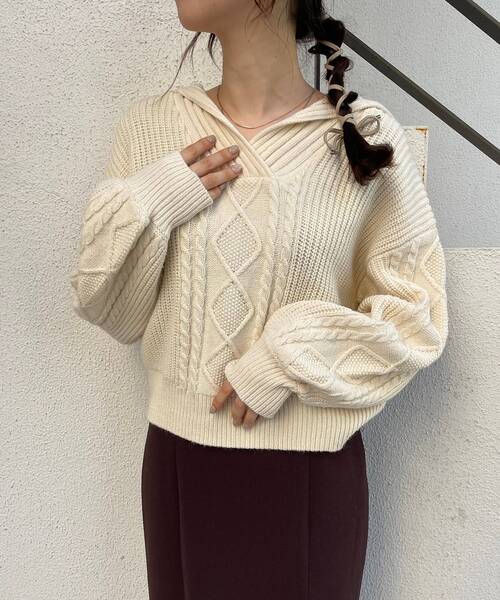 MAJESTIC LEGON（マジェスティックレゴン）の「セーラーカラーケーブルニット（ニット/セーター・レディース・ブラック/ブラウン/アイボリー・MEDIUM）」の10枚目の写真