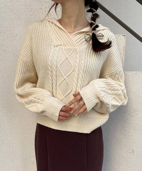 MAJESTIC LEGON（マジェスティックレゴン）の「セーラーカラーケーブルニット（ニット/セーター・レディース・ブラック/ブラウン/アイボリー・MEDIUM）」の11枚目の写真