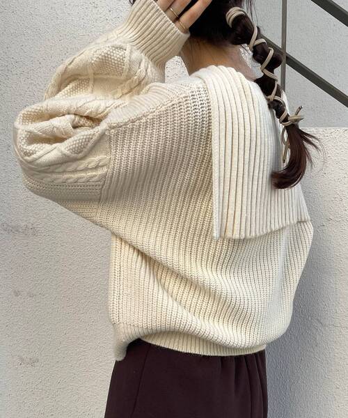 MAJESTIC LEGON（マジェスティックレゴン）の「セーラーカラーケーブルニット（ニット/セーター・レディース・ブラック/ブラウン/アイボリー・MEDIUM）」の12枚目の写真