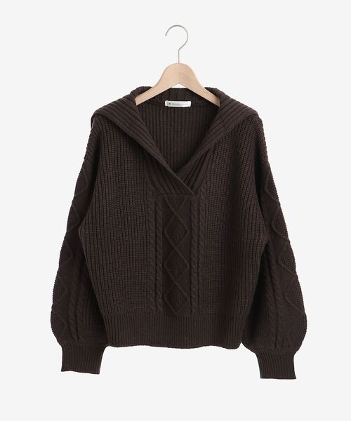 MAJESTIC LEGON（マジェスティックレゴン）の「セーラーカラーケーブルニット（ニット/セーター・レディース・ブラック/ブラウン/アイボリー・MEDIUM）」の18枚目の写真