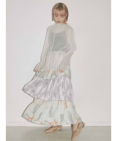 merry jenny（メリージェニー）の「paintティアードスカート（スカート・レディース・ブラウン/ライトグリーン・FREE）」の3枚目の写真
