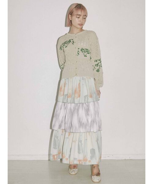 merry jenny（メリージェニー）の「paintティアードスカート（スカート・レディース・ブラウン/ライトグリーン・FREE）」の4枚目の写真