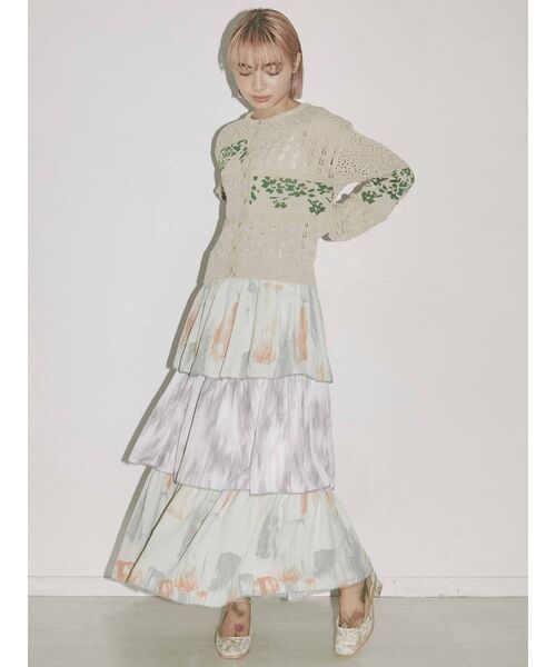 merry jenny（メリージェニー）の「paintティアードスカート（スカート・レディース・ブラウン/ライトグリーン・FREE）」の9枚目の写真