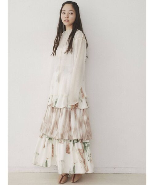 merry jenny（メリージェニー）の「paintティアードスカート（スカート・レディース・ブラウン/ライトグリーン・FREE）」の5枚目の写真