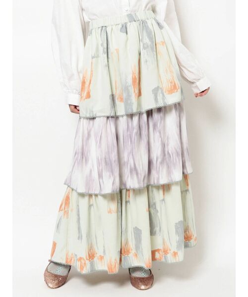 merry jenny（メリージェニー）の「paintティアードスカート（スカート・レディース・ブラウン/ライトグリーン・FREE）」の21枚目の写真
