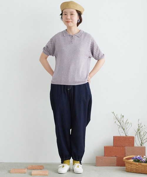 chambre de charme(シャンブルドゥシャーム)の「cdc すかし柄パッチワーク プルオーバー(ポロシャツ・レディース・パープル/キナリ/ブラウン・FREE)」の18枚目の写真