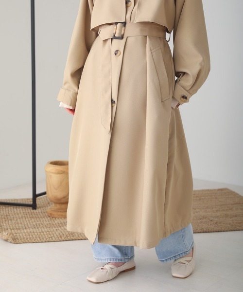 Bab（バブ）の「ステンカラーボリュームスリーブトレンチコート（トレンチコート・レディース・ブラック/ベージュ・M）」の11枚目の写真