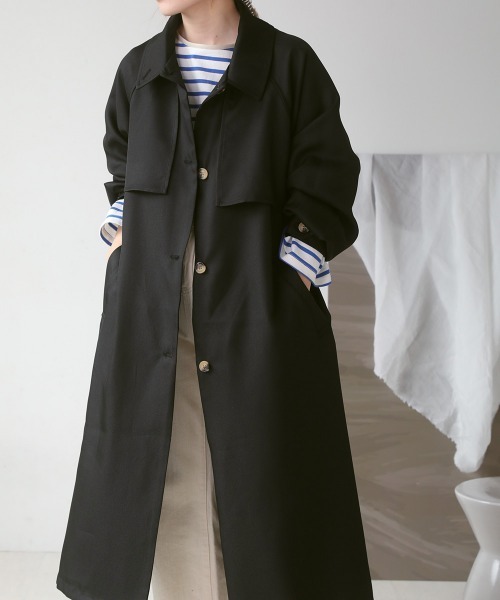 Bab（バブ）の「ステンカラーボリュームスリーブトレンチコート（トレンチコート・レディース・ブラック/ベージュ・M）」の14枚目の写真