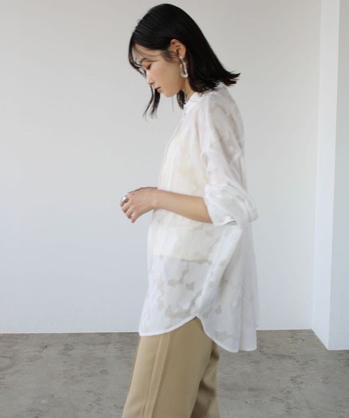 GeeRA(ジーラ)の「バンドカラージャカードシャツ(シャツ/ブラウス・レディース・ブラック/オフホワイト・MEDIUM)」の5枚目の写真