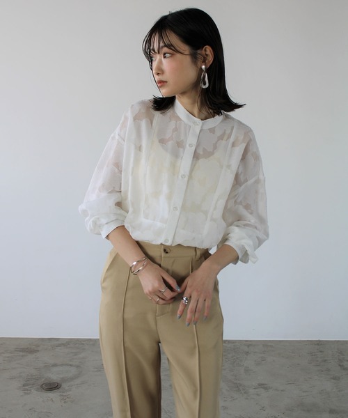 GeeRA(ジーラ)の「バンドカラージャカードシャツ(シャツ/ブラウス・レディース・ブラック/オフホワイト・MEDIUM)」の8枚目の写真