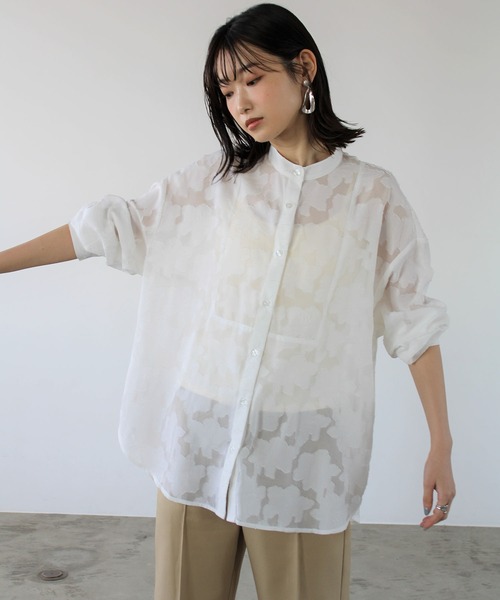 GeeRA(ジーラ)の「バンドカラージャカードシャツ(シャツ/ブラウス・レディース・ブラック/オフホワイト・MEDIUM)」の4枚目の写真