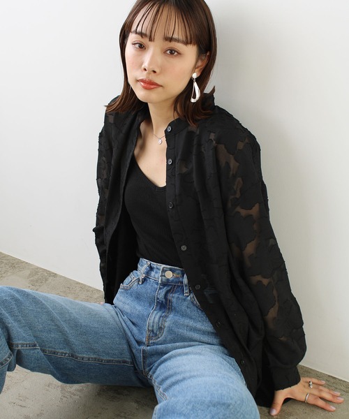 GeeRA(ジーラ)の「バンドカラージャカードシャツ(シャツ/ブラウス・レディース・ブラック/オフホワイト・MEDIUM)」の13枚目の写真
